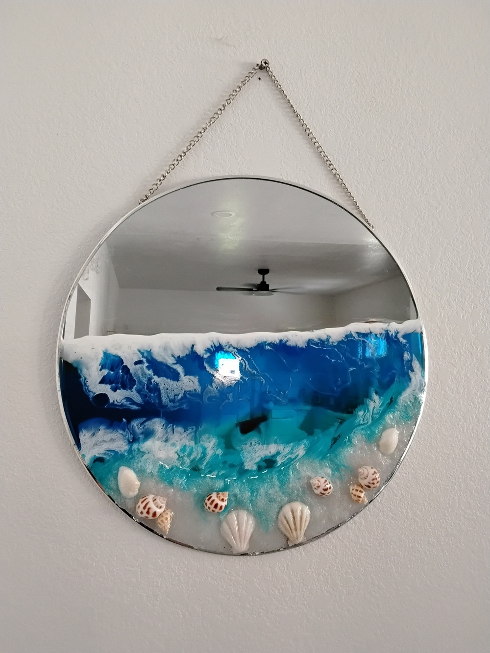 Coastal Resin Wall Art - Blue Ocean Wave with Seashells